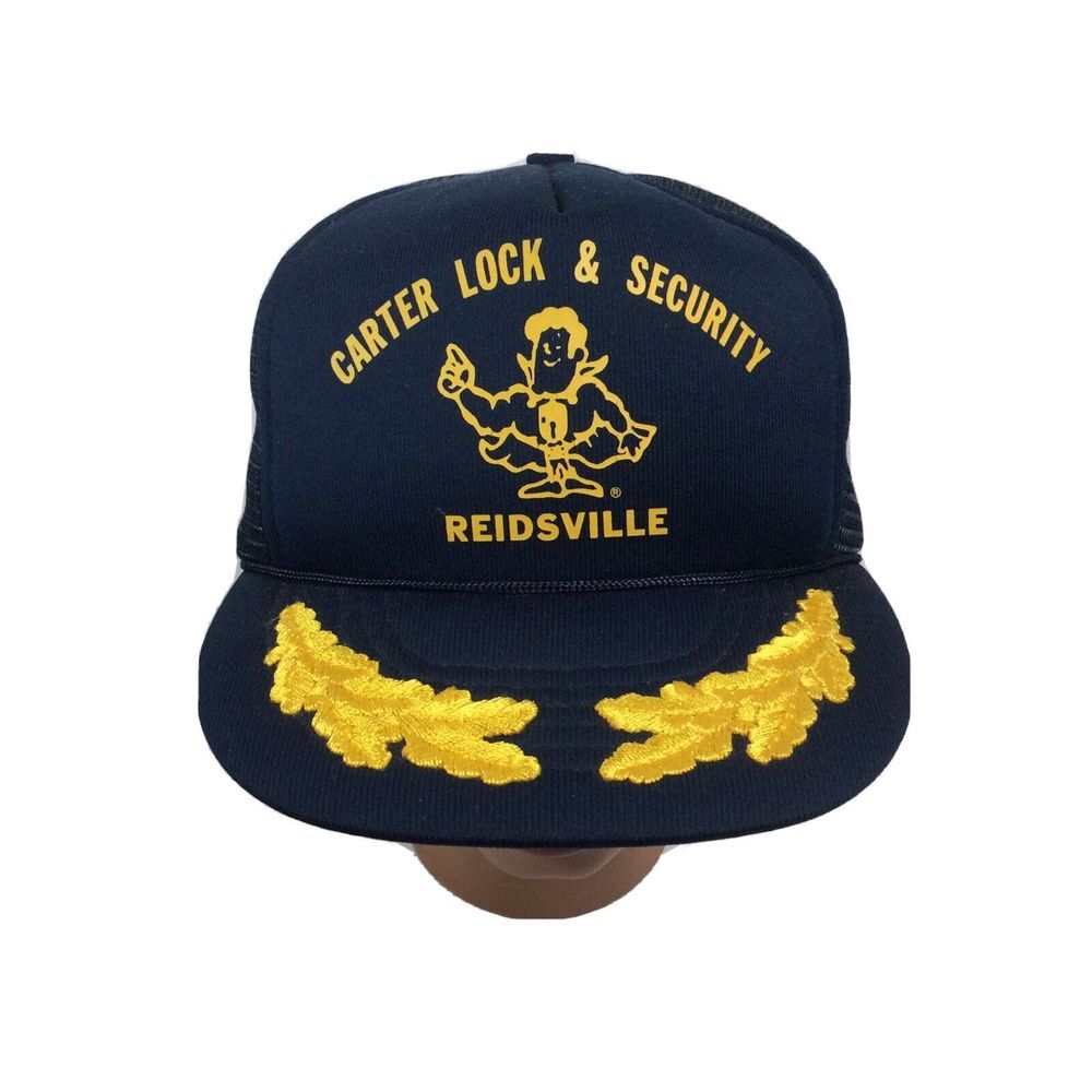 Vintage Blue Foam Security Hat Embroidered Logo Mesh Back SnapBack Trucker Cap‎